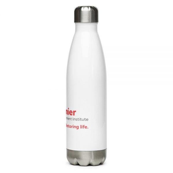 A white water bottle with the Premier Pain Treatment Institute logo on the front