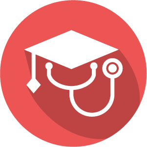 A graphic of a stethoscope and graduation cap